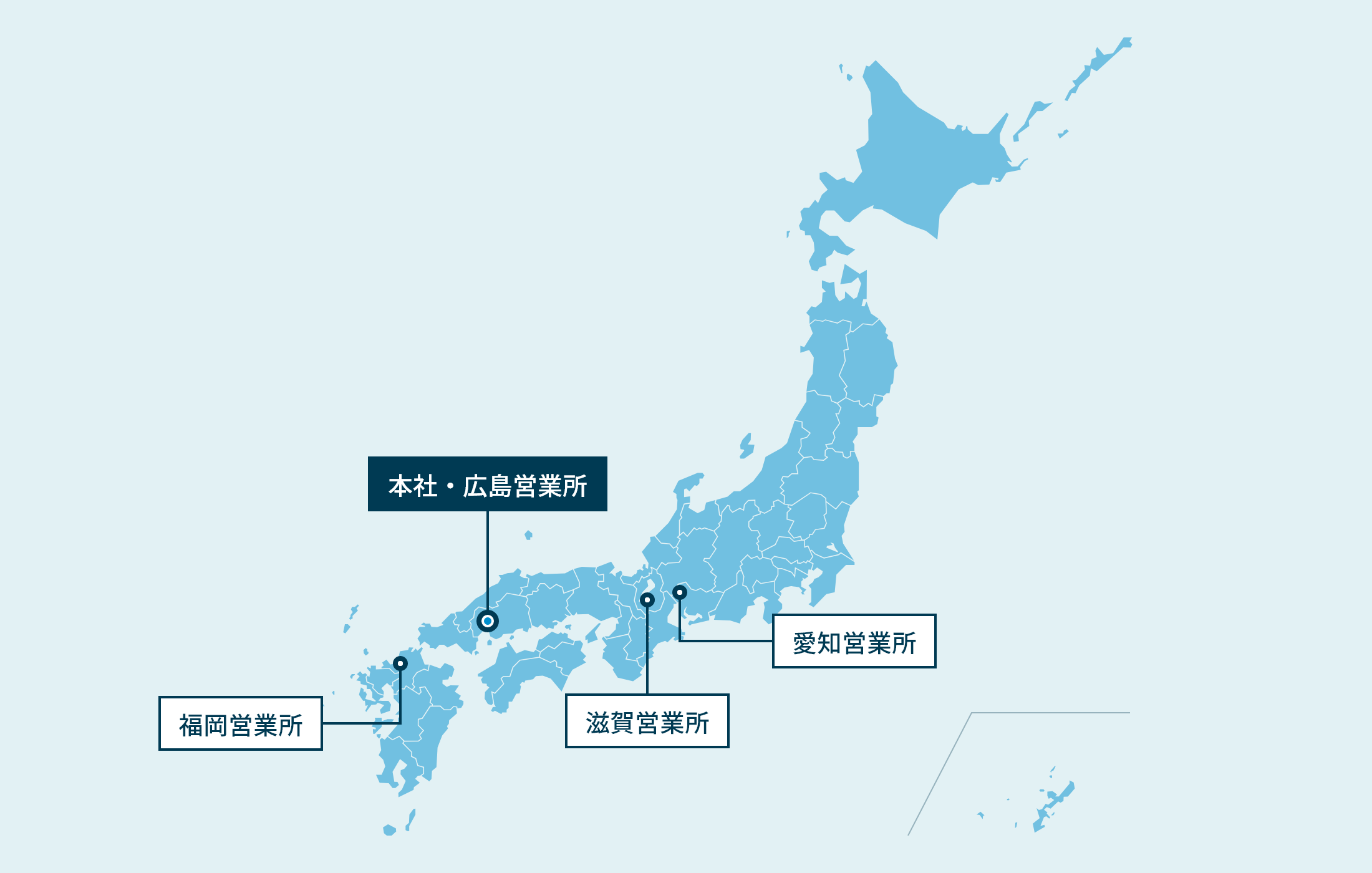 本社・広島営業所 福岡営業所 滋賀営業所 愛知営業所